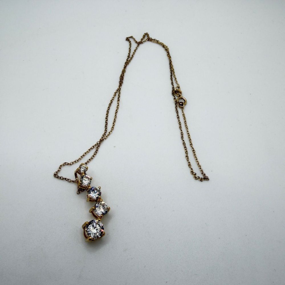 18" Gold (vermeil) over 925 "Journey" cz‎ diamond pendant, necklace!